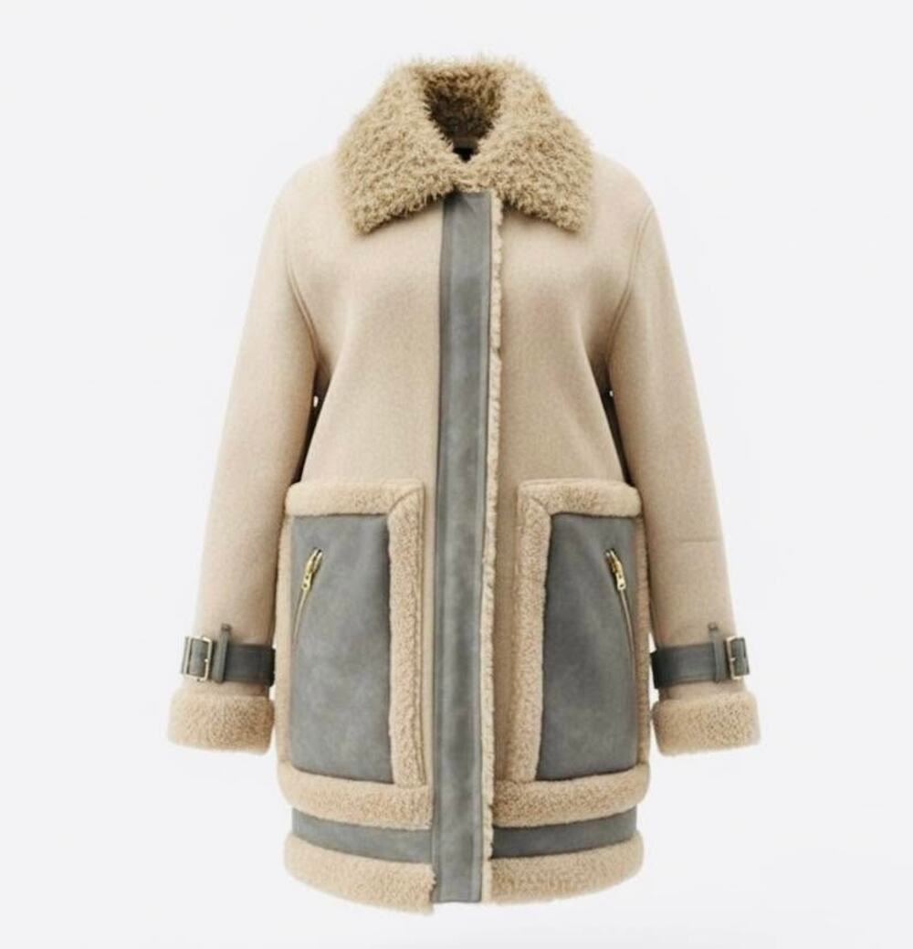 TUCKERNUCK Gray & Beige Teddy Shearling Coat Size XS NWT